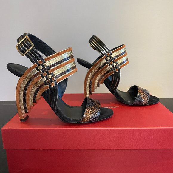 Salvatore Ferragamo Lenny Suede Sandals - Black Sandals  Salvatore Ferragamo Lenny Suede Heels